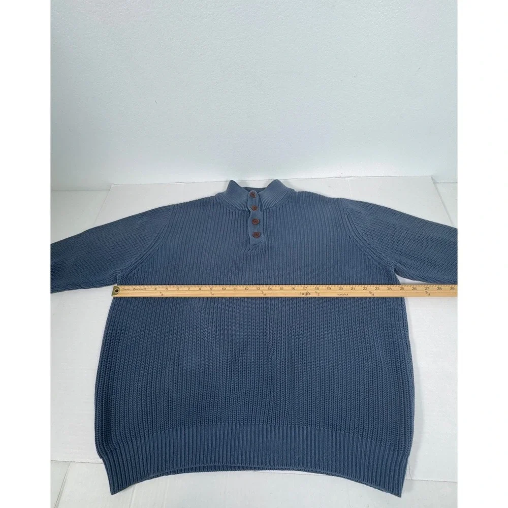 LL Bean Mens Mock Neck Sweater XL Blue Shaker Stitch Preppy Grandpa Core Coastal